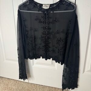 Elegant Black Sheer Embroidered Blouse
